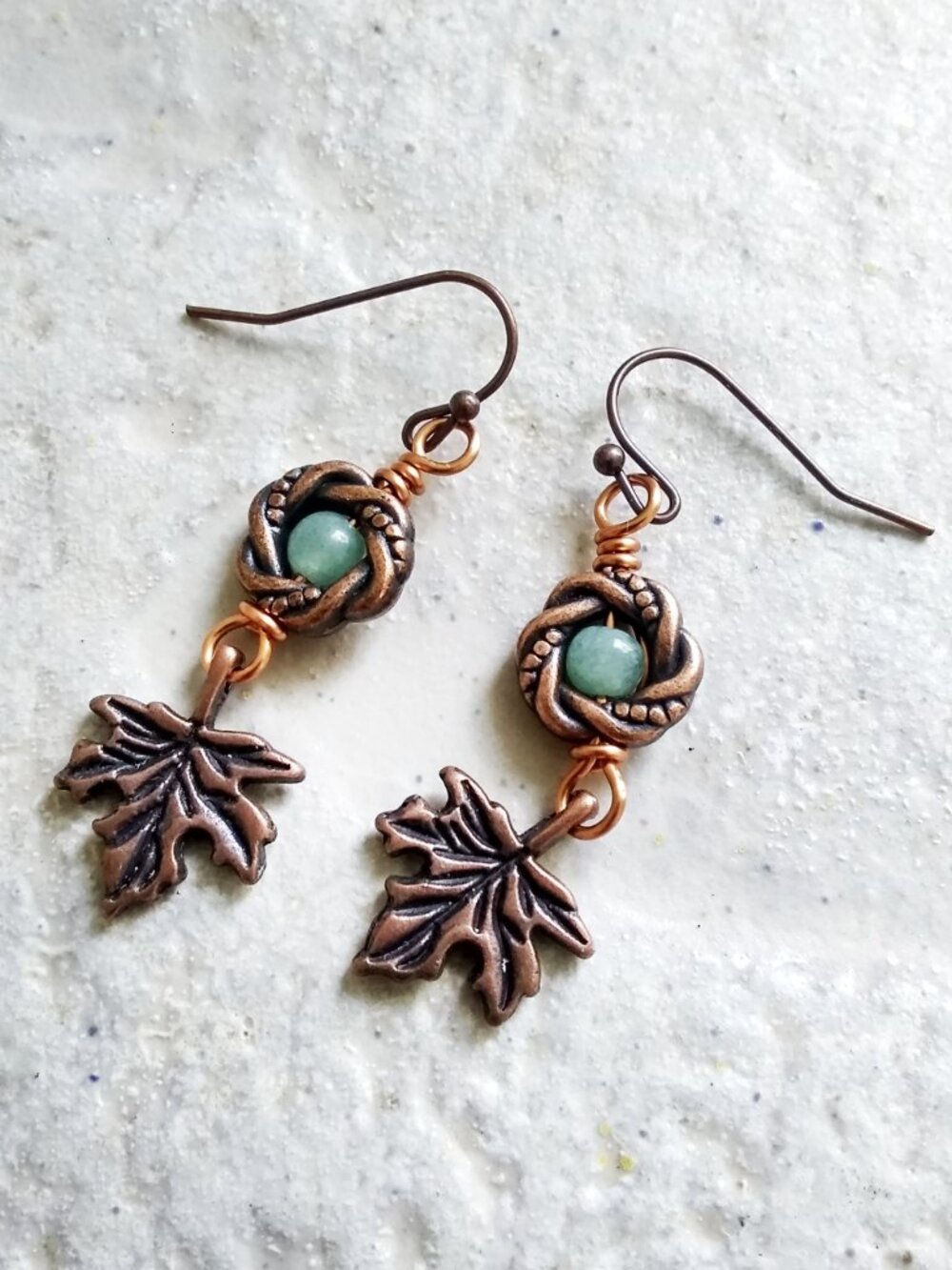 Maple Leaf + Green Aventurine Fall Earrings: ForestCore Woodland Autumn Festival